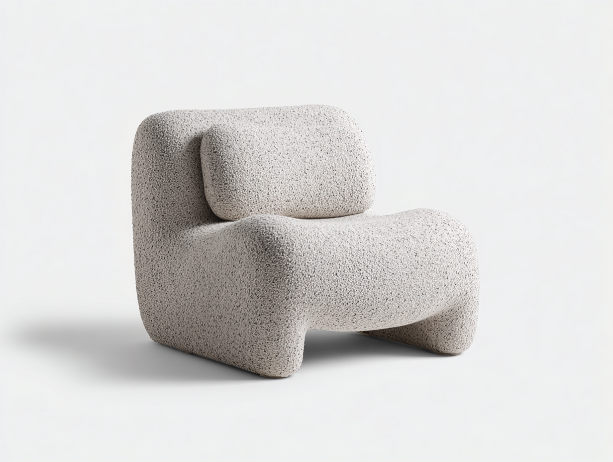 Sillón tapizado en tejido bouclé 84×80×76 cm - gris piedra - diseño escultórico envolvente para dormitorio-Samoydecor