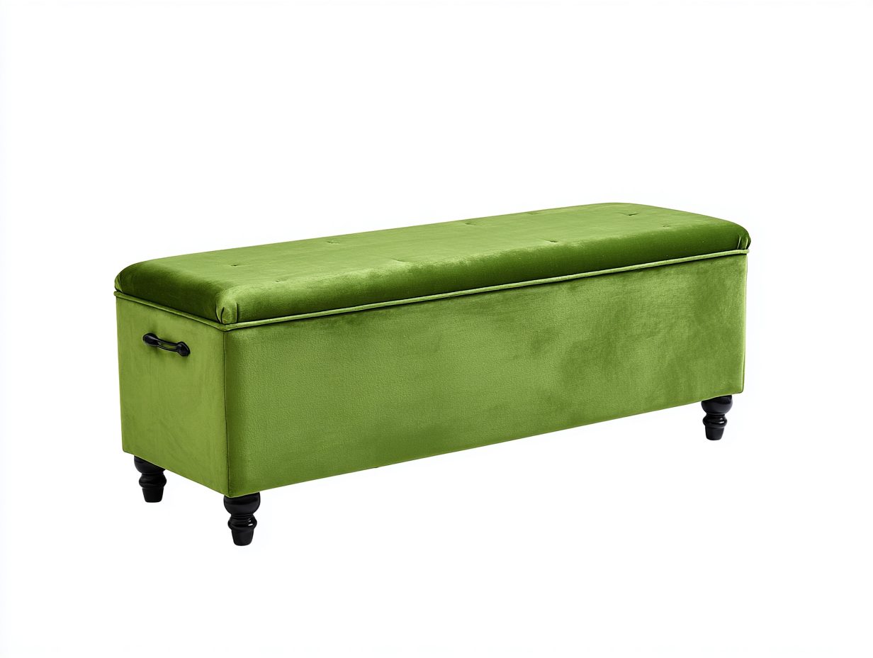 Banco baúl tapizado en terciopelo 120×40×48 cm – verde oliva/negro – asiento capitoné con almacenaje para dormitorio-Samoydecor