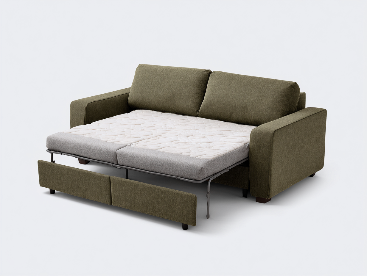 Sofá cama extraíble de tejido 210×95×88 cm - verde musgo/gris claro - superficie amplia para sala de estar-Samoydecor