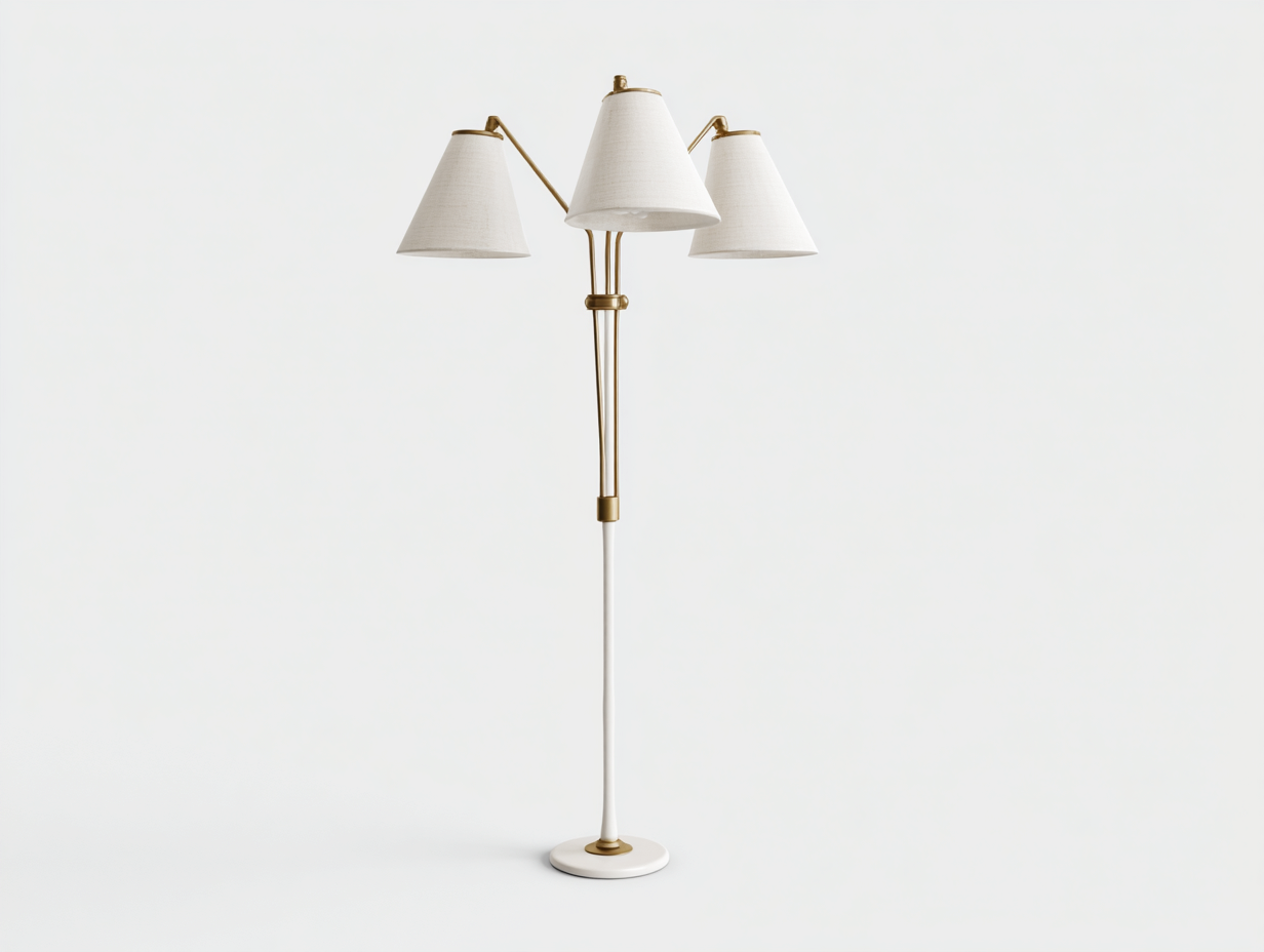 Lámpara de pie de metal y tejido 70×42×168 cm - blanco/dorado - diseño de tres luces para dormitorio-Samoydecor