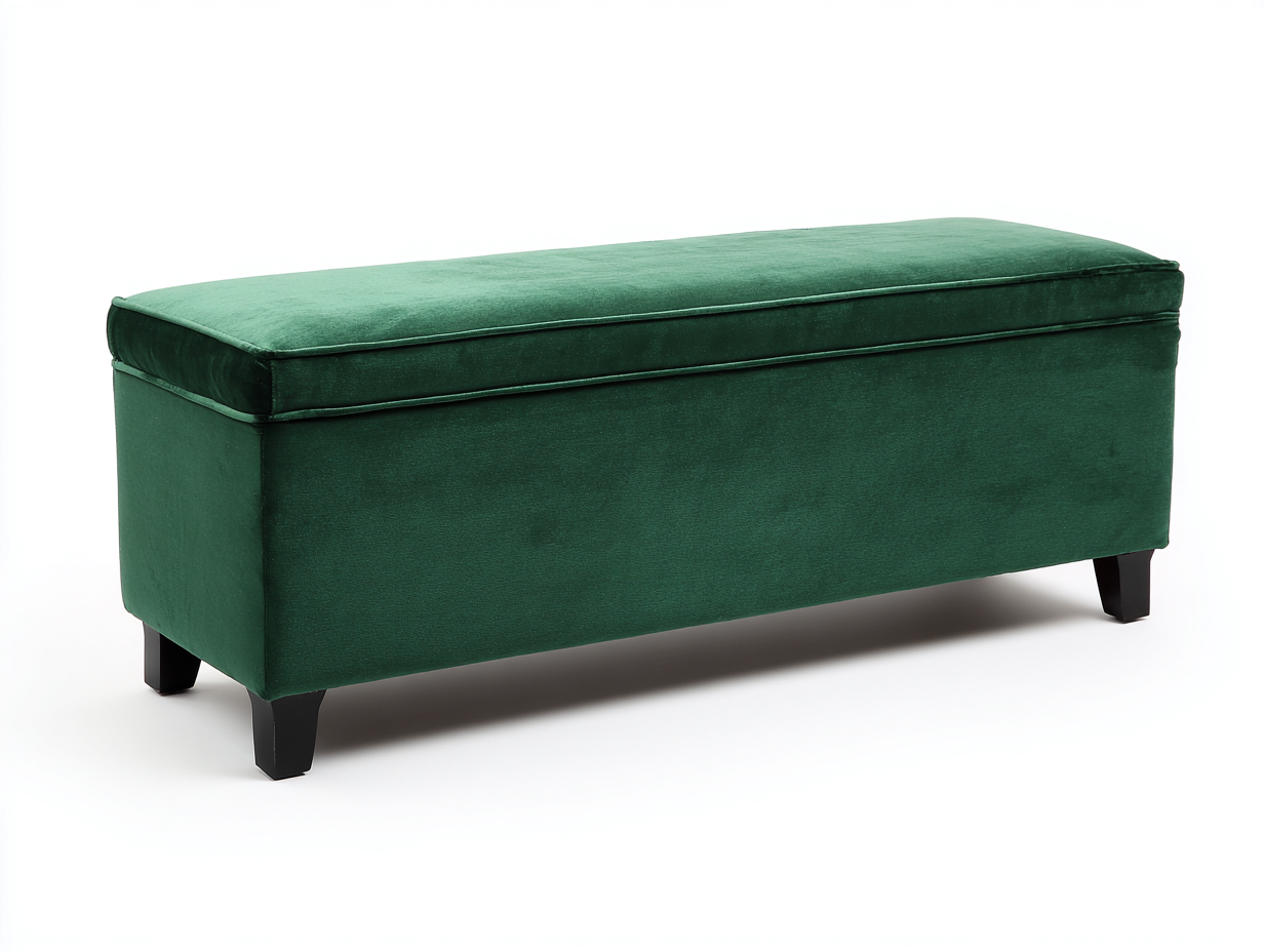 Banco tapizado de terciopelo 125×46×49 cm - verde oscuro/negro - diseño con almacenaje para dormitorio-Samoydecor