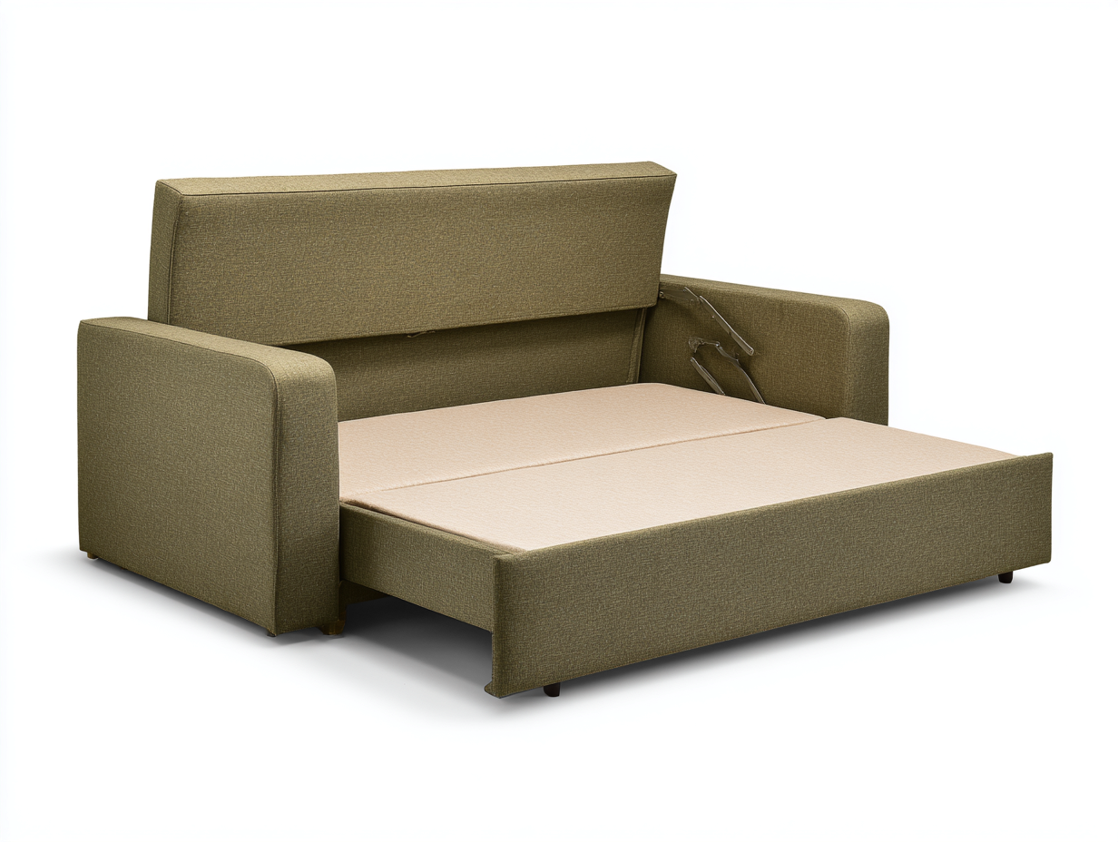 Sofá cama tapizado 210×96×88 cm – verde oliva/beige – apertura extensible para sala de estar-Samoydecor