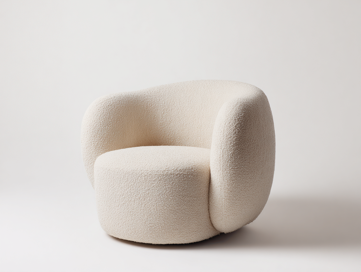 Sillón de bouclé 82×78×75 cm – blanco crema – diseño envolvente para dormitorio-Samoydecor