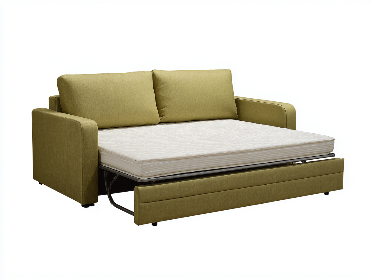 Sofá cama desplegable 205×93×86 cm – verde mostaza/blanco roto – cama integrada con bastidor extraíble para sala de estar-Samoydecor