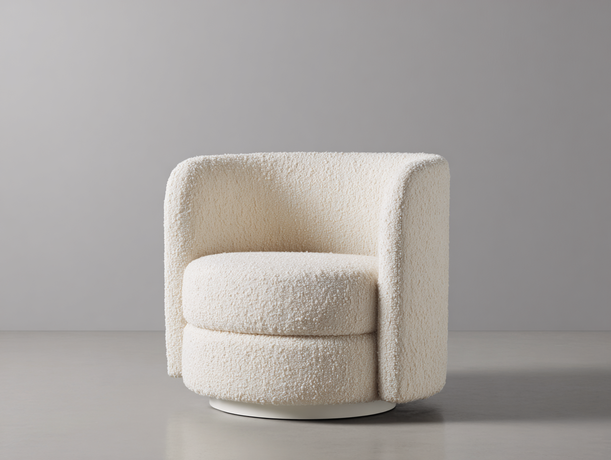 Sillón giratorio tapizado bouclé 78×76×79 cm – crema/blanco – diseño envolvente para dormitorio-Samoydecor