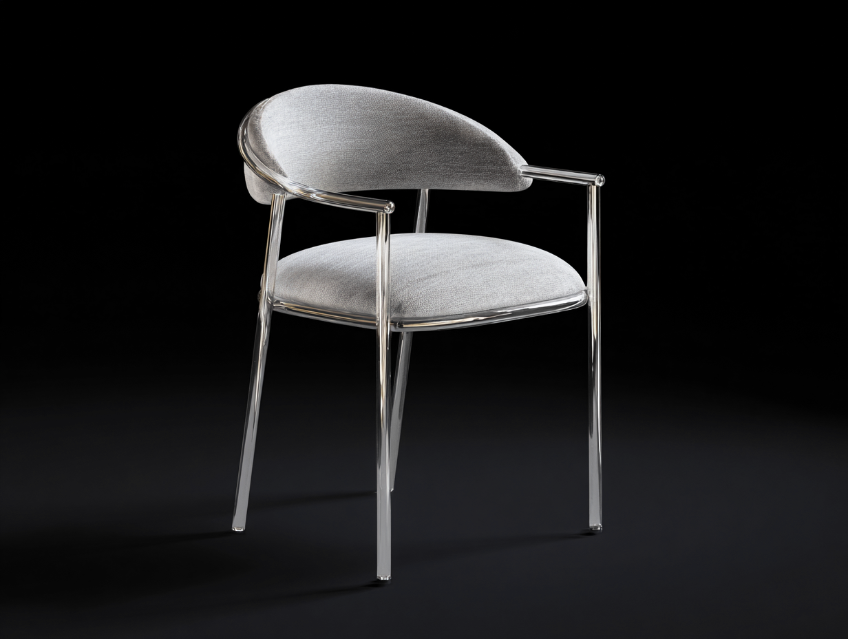 Sillón tapizado 59×60×78 cm – gris claro/cromado – estructura metálica con brazos para dormitorio-Samoydecor