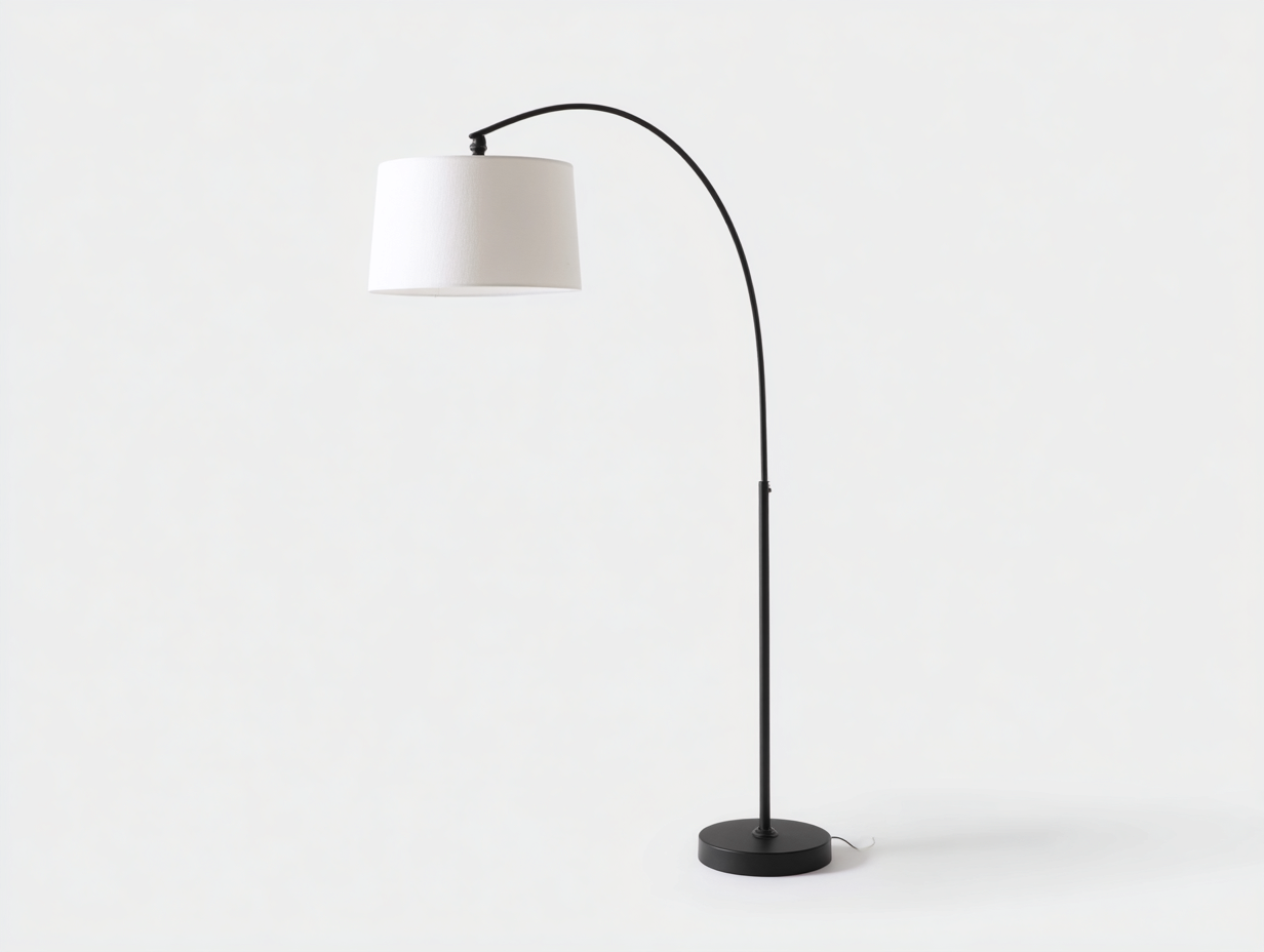 Lámpara de pie arqueada de metal y textil 110×35×175 cm – negro/blanco – base circular para dormitorio-Samoydecor