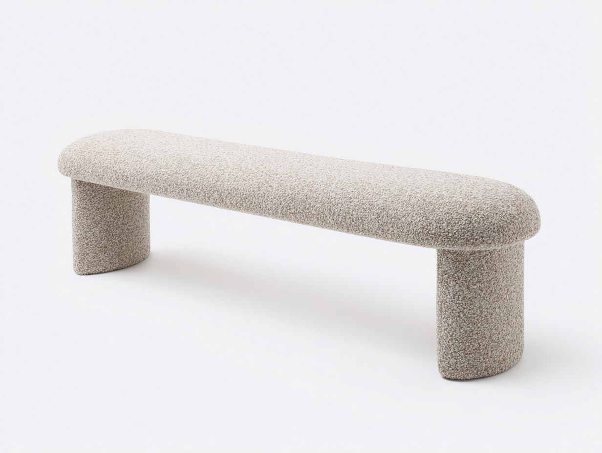 Banco tapizado bouclé 145×42×46 cm – crema – estilo minimalista con soporte integrado para dormitorio-Samoydecor