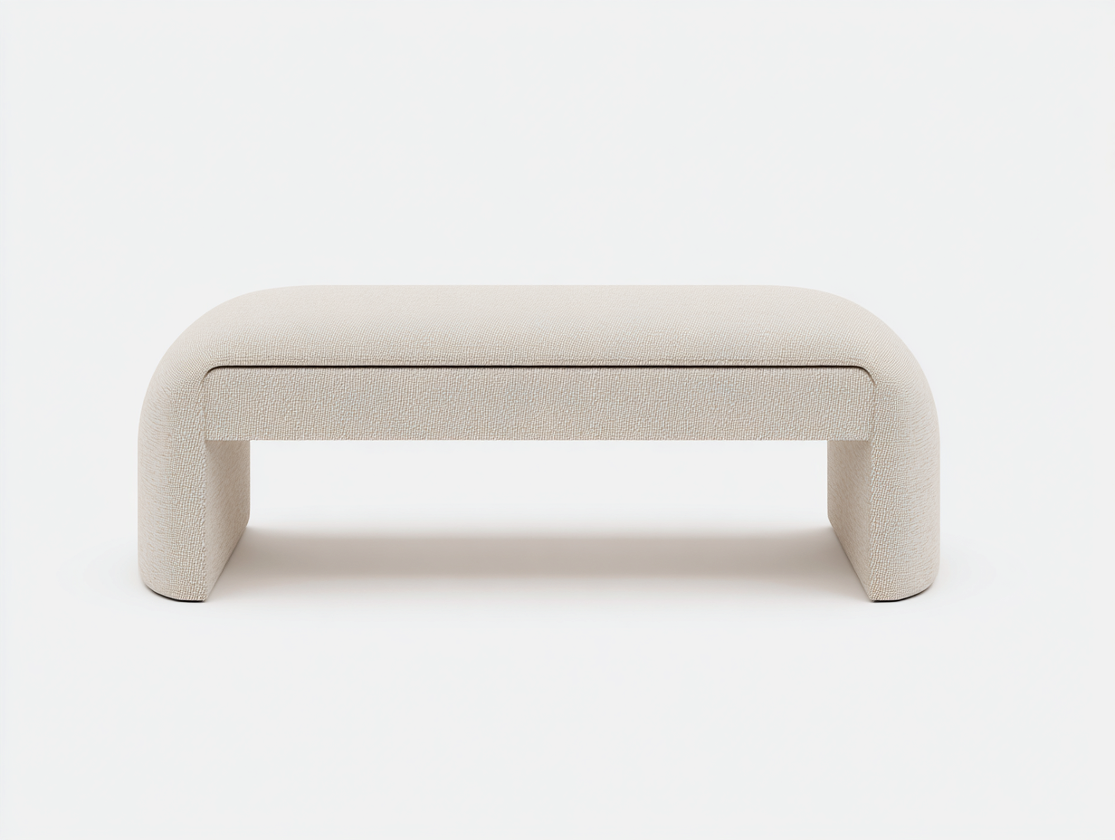 Banco tapizado 128×42×45 cm - bouclé crema - para dormitorio con estructura arqueada minimalista-Tataohouse
