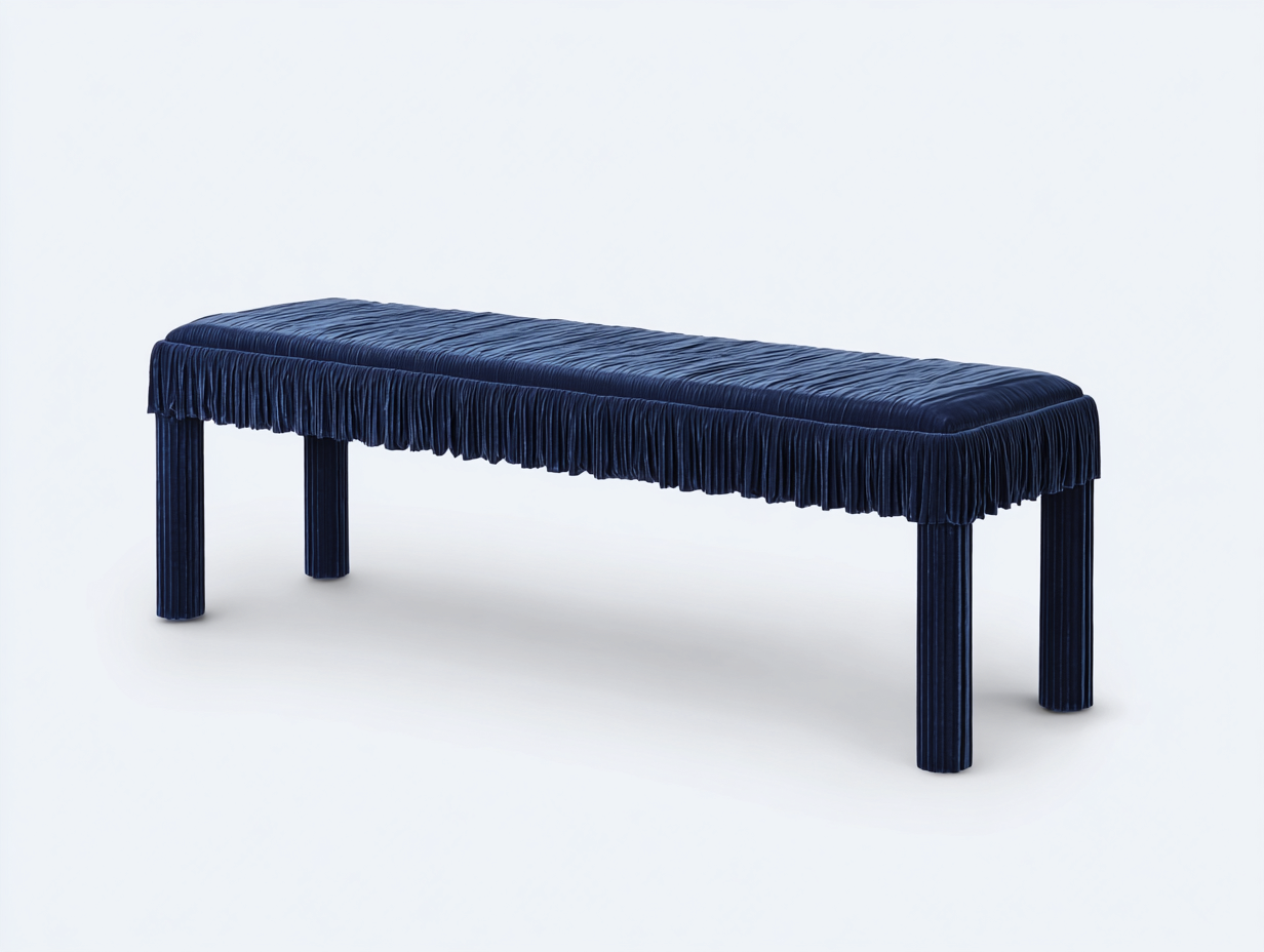 Banco tapizado de terciopelo 155×42×47 cm – azul marino – acabado plisado para dormitorio-Tataohouse