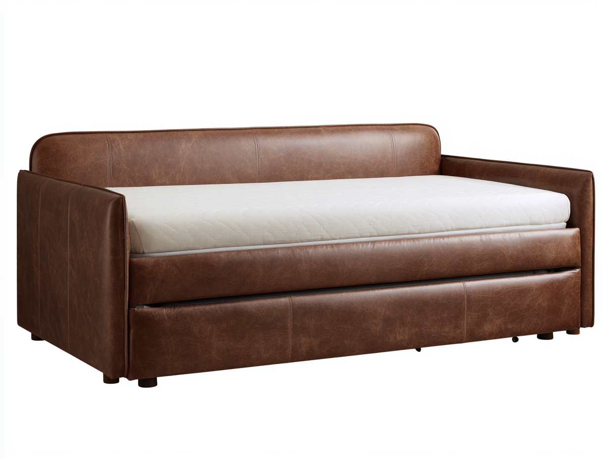 Sofá cama extraíble tapizado efecto cuero 208×98×86 cm - marrón coñac/blanco - diseño compacto para sala de estar-Tataohouse