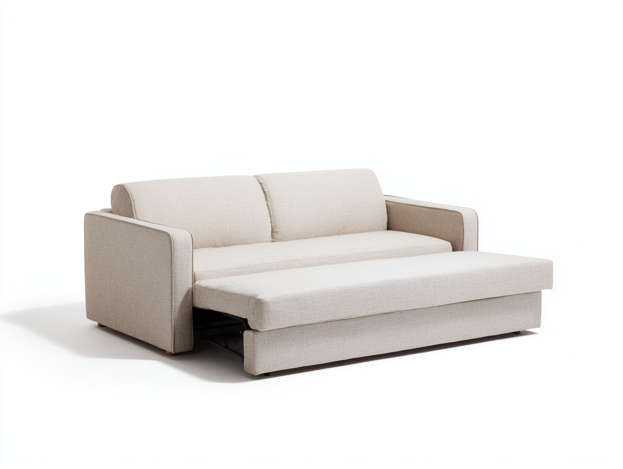 Sofá cama de tejido texturizado 208×94×86 cm - beige lino - sistema extraíble para sala de estar-Tataohouse