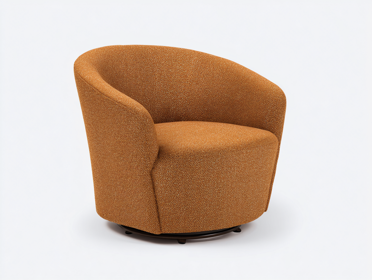 Sillón giratorio tapizado 80×76×75 cm - naranja ocre - diseño envolvente para dormitorio-Tataohouse
