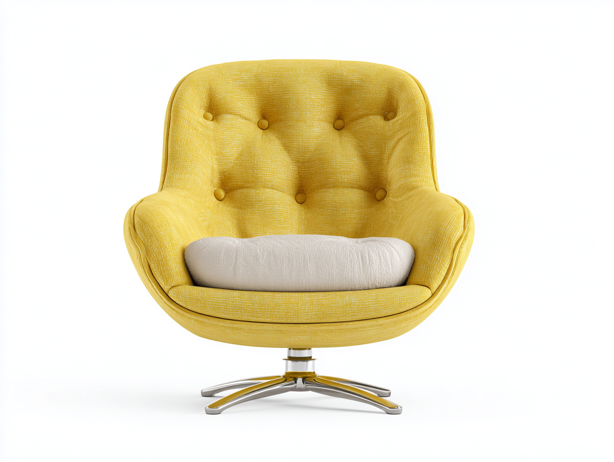 Sillón giratorio tapizado 90×86×91 cm – amarillo mostaza/plateado – respaldo capitoné para dormitorio-Tataohouse