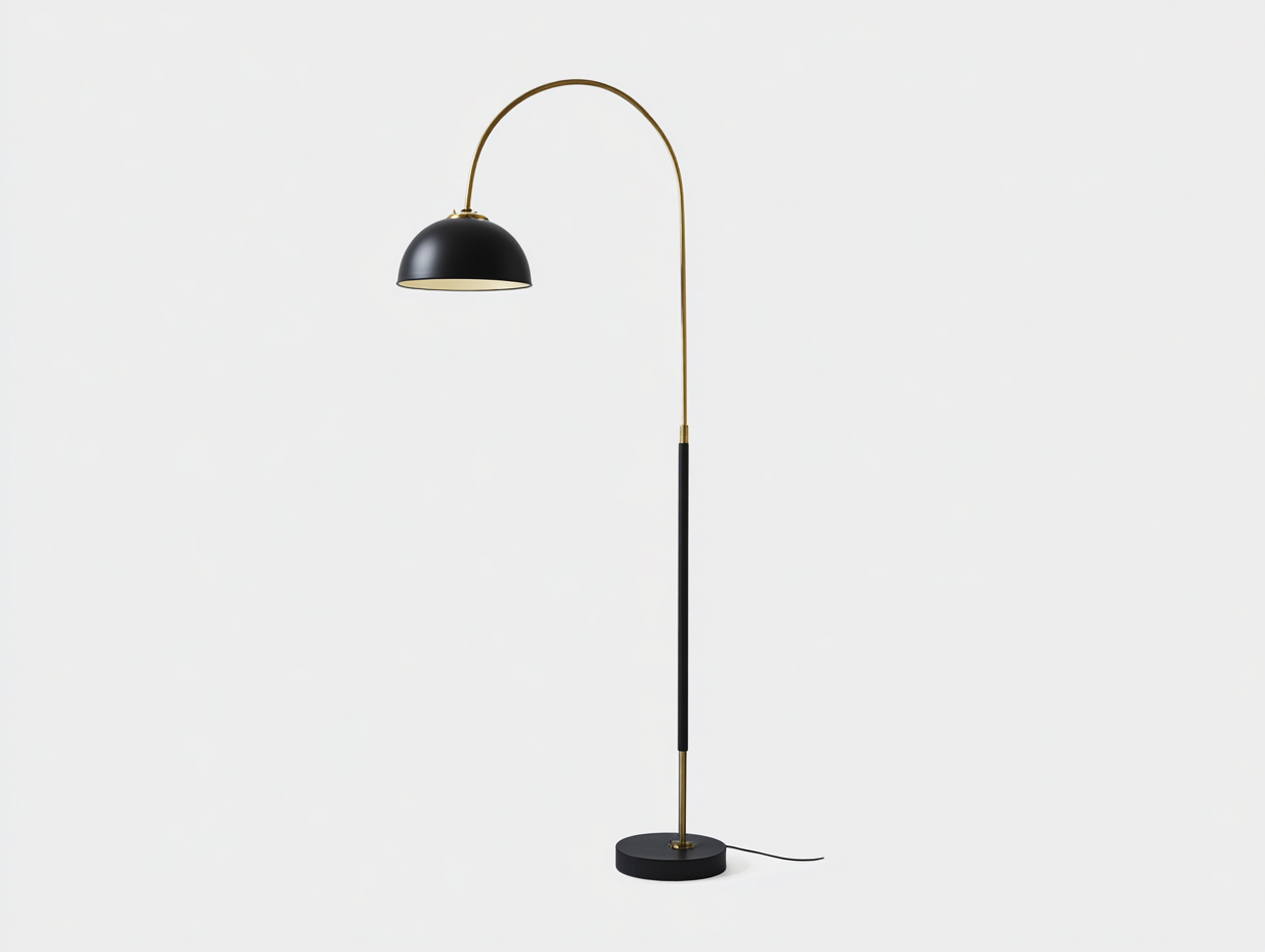 Lámpara de pie de arco metálico 160×70×195 cm – negro/latón – luz dirigida para dormitorio-Tataohouse