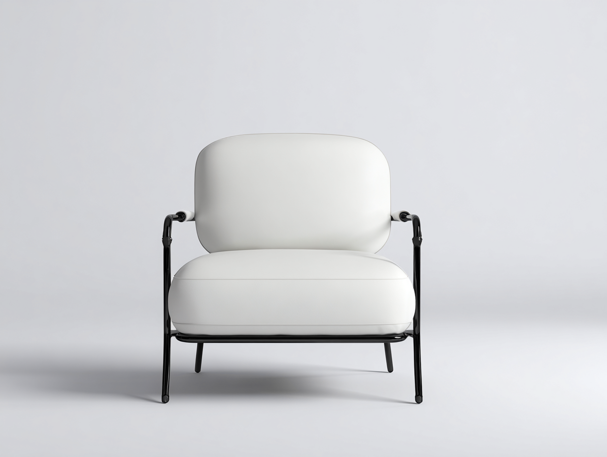 Sillón acolchado 74×76×79 cm - blanco/negro - respaldo curvo y estructura metálica para dormitorio-Tataohouse