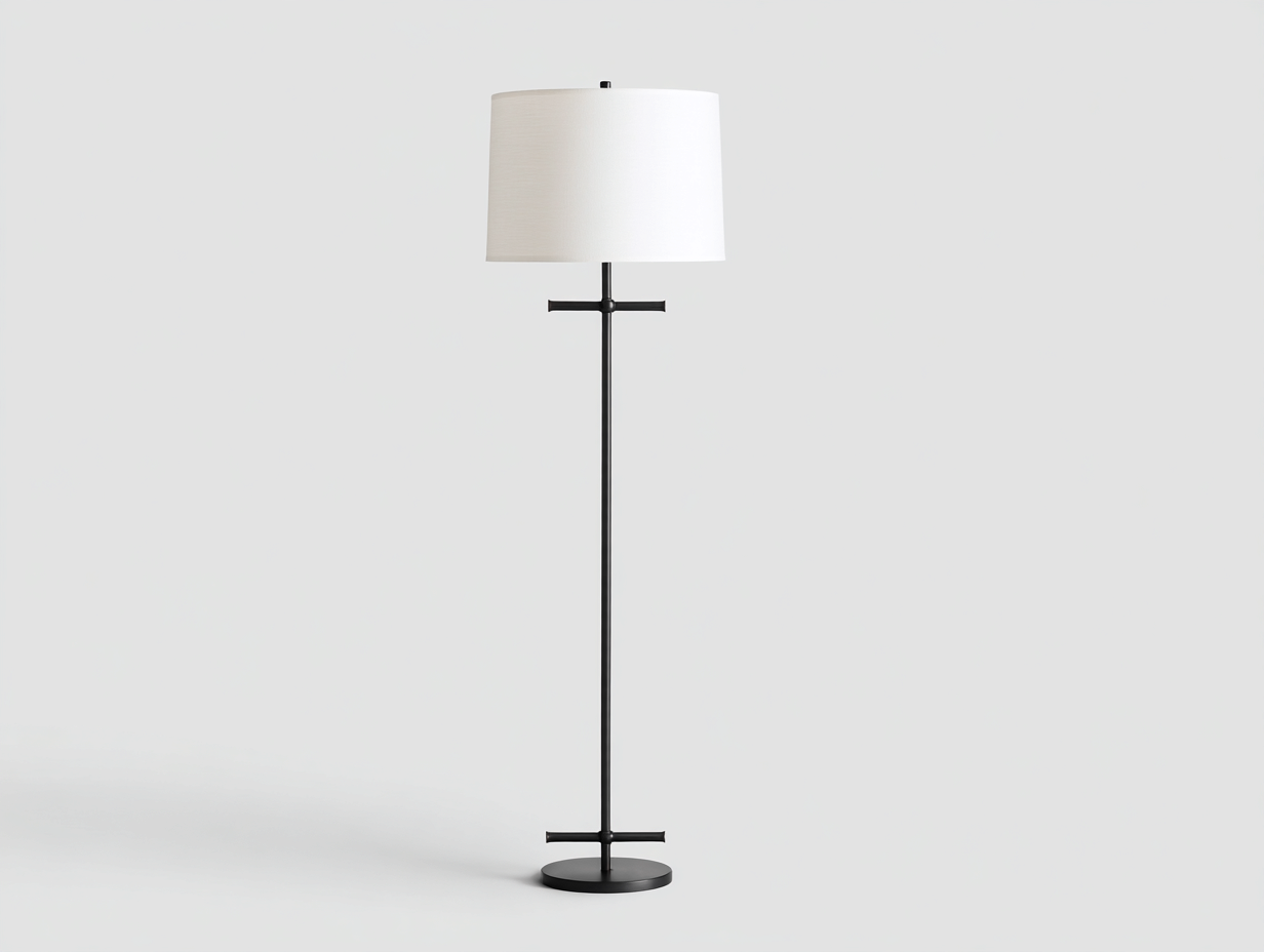 Lámpara de pie de metal 42×42×165 cm - negro/blanco - pantalla textil cilíndrica para dormitorio-Tataohouse