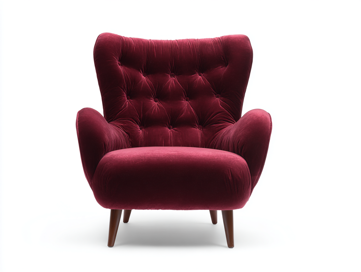 Sillón de terciopelo 88×84×96 cm – burdeos/marrón nogal – respaldo capitoné envolvente para dormitorio-Tataohouse