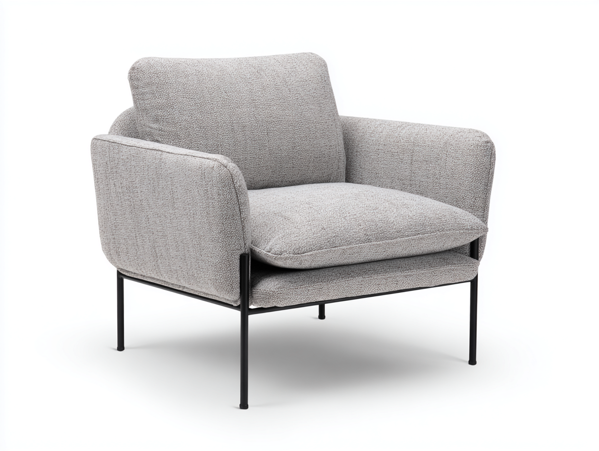 Sillón de tejido 82×80×78 cm – gris claro/negro – estructura metálica ligera para dormitorio-Tataohouse