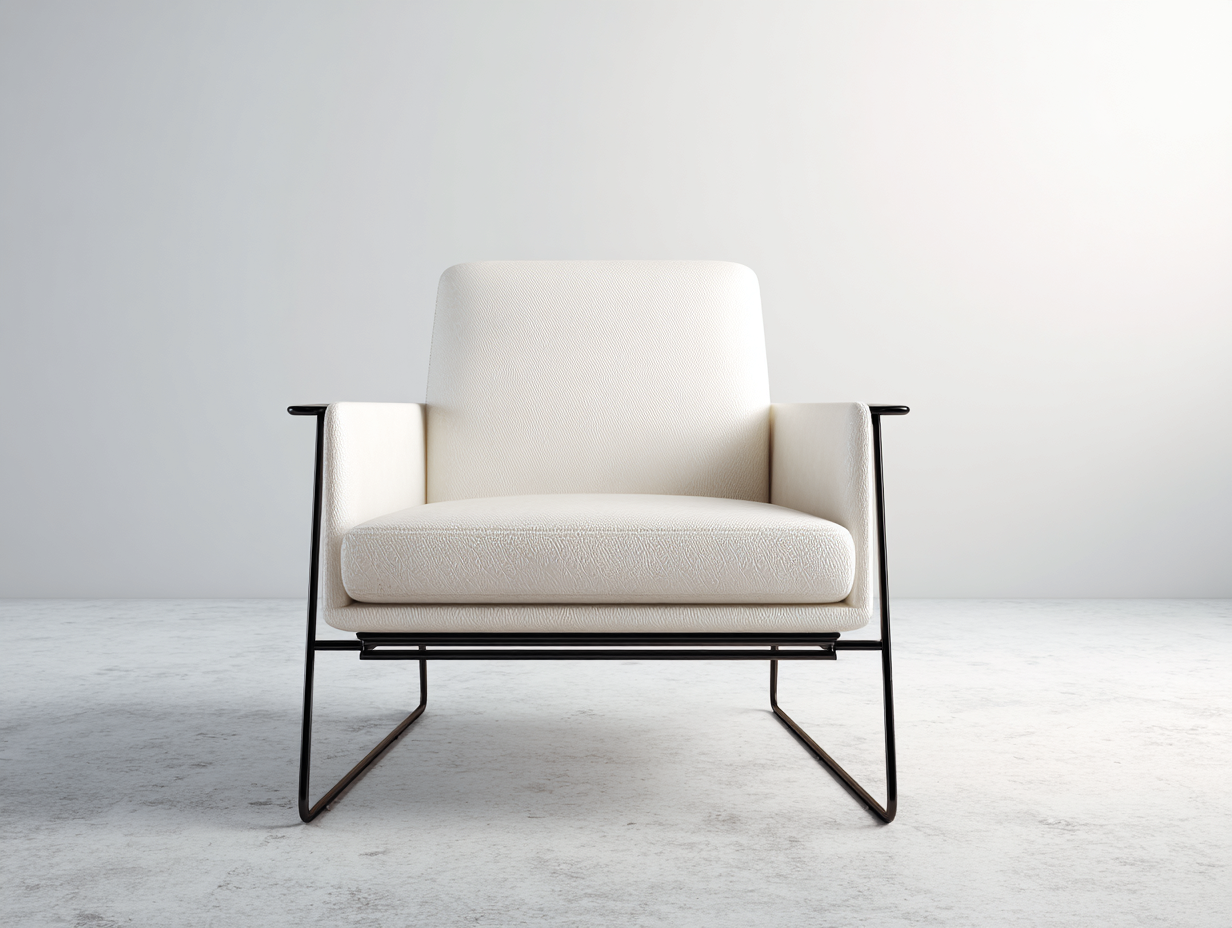 Sillón tapizado 78×78×82 cm - blanco/negro - estructura metálica moderna para dormitorio-Tataohouse