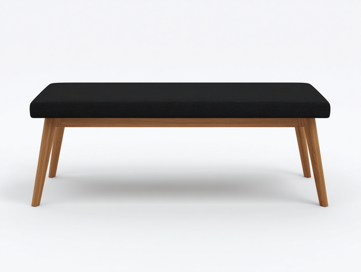Banco tapizado 140×42×47 cm – negro/madera natural – estilo moderno para dormitorio-Tataohouse