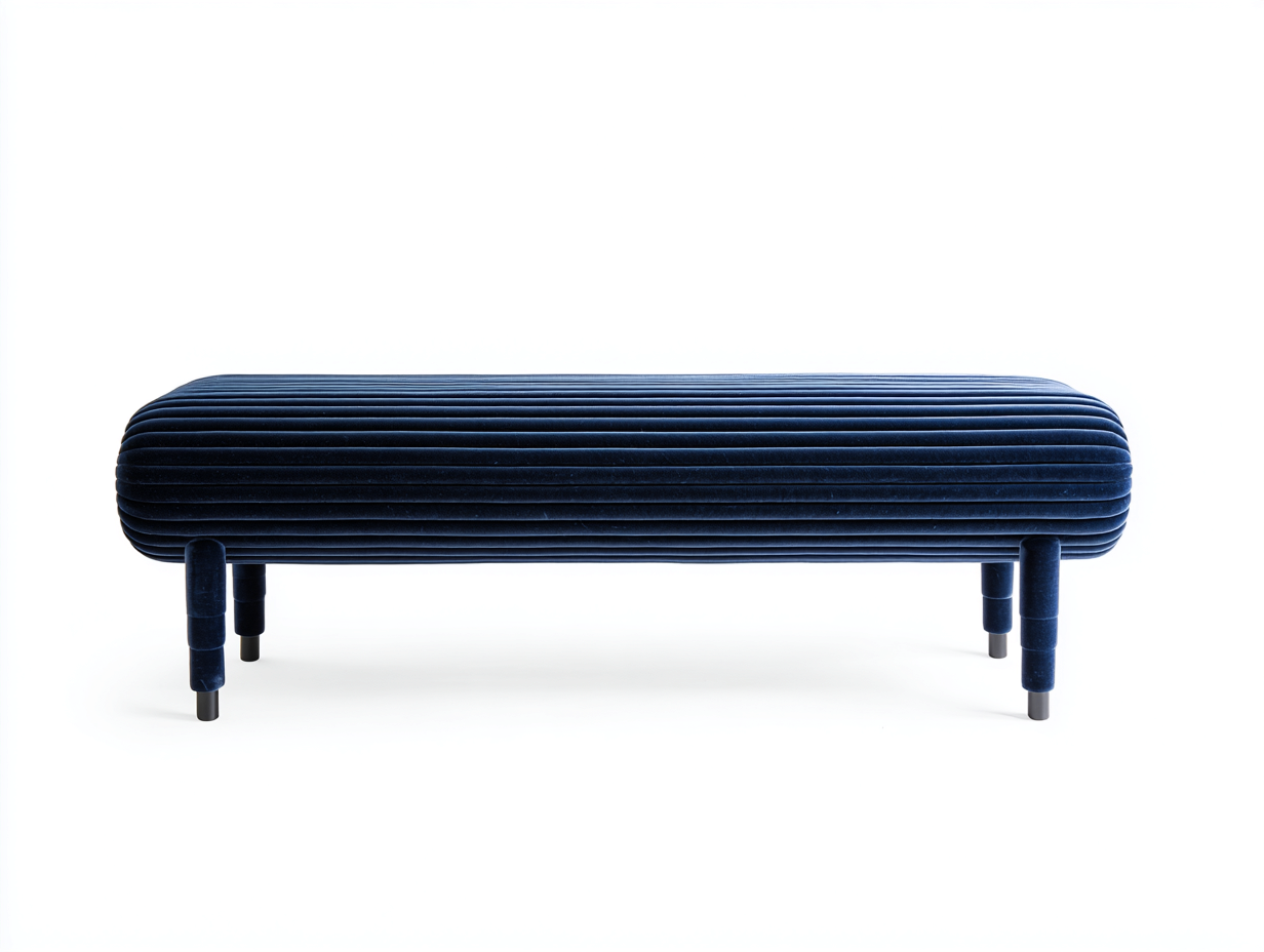 Banco tapizado en terciopelo acanalado 130×42×45 cm - azul marino - asiento auxiliar para dormitorio con estilo contemporáneo-Tataohouse