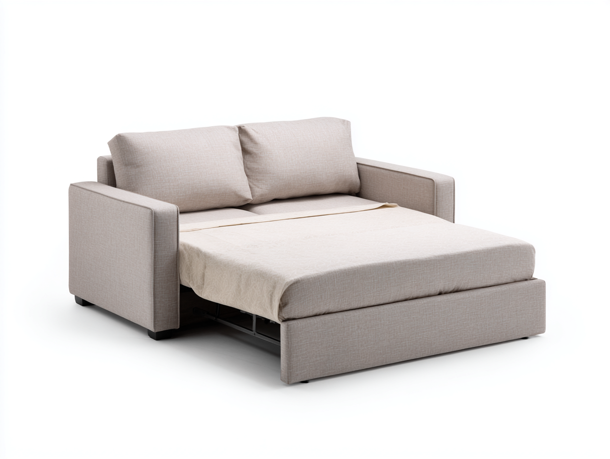 Sofá cama tapizado en lino 198×95×88 cm – beige – apertura extraíble con colchón para sala de estar-Tataohouse