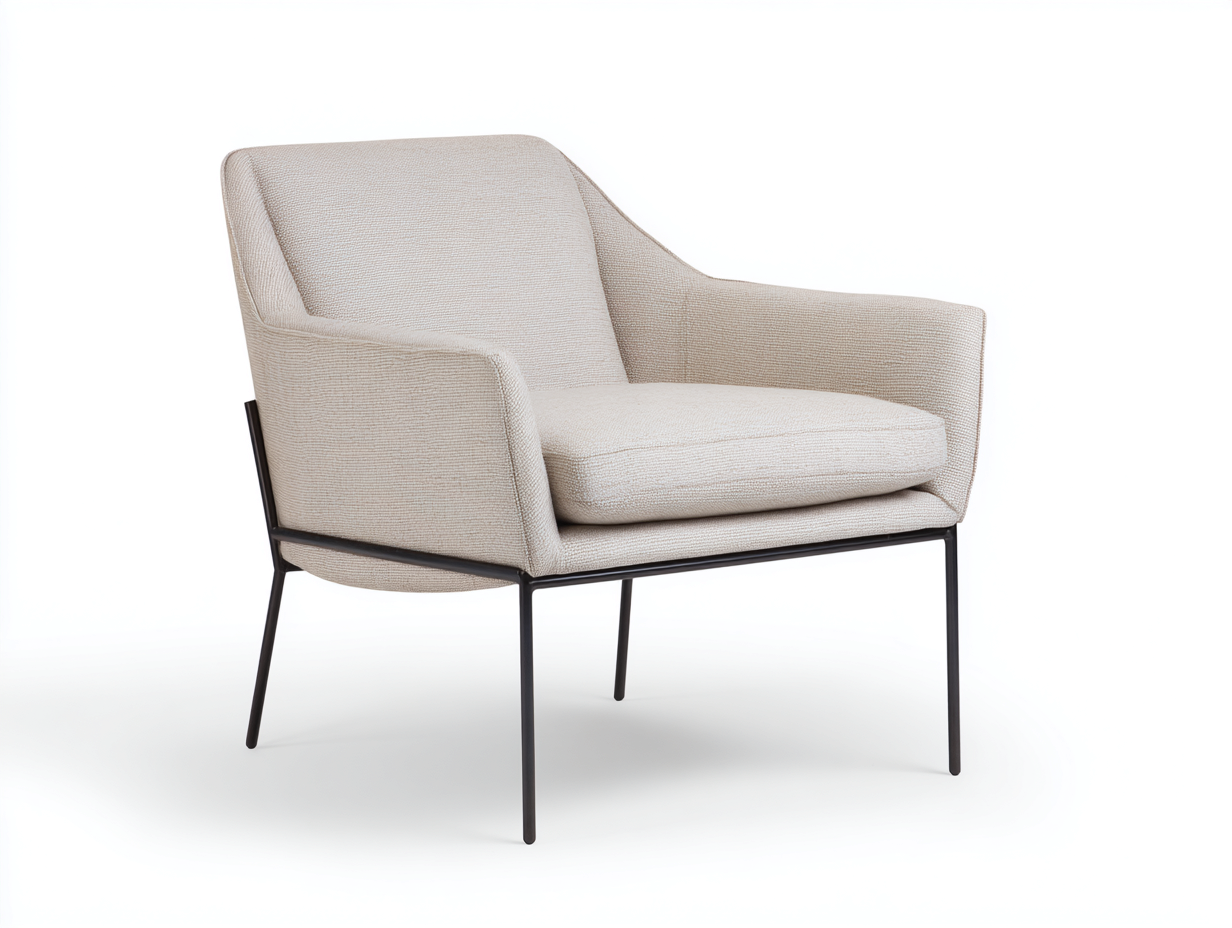 Sillón tapizado 74×78×83 cm - beige claro/negro - respaldo envolvente y base metálica para dormitorio-Tataohouse