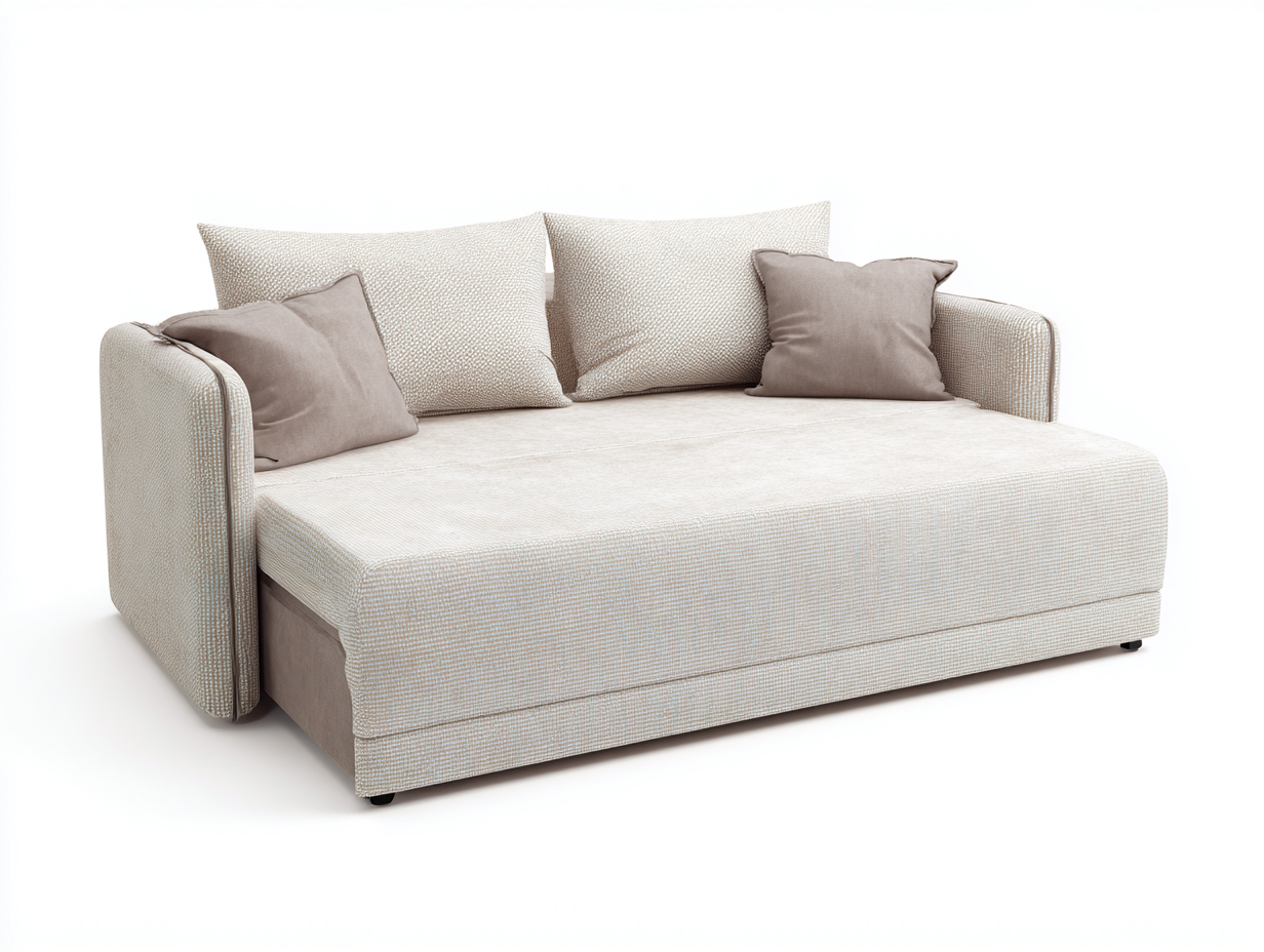 Sofá Cama tapizado 220×105×88 cm - beige claro - asiento extensible para sala de estar-Tataohouse