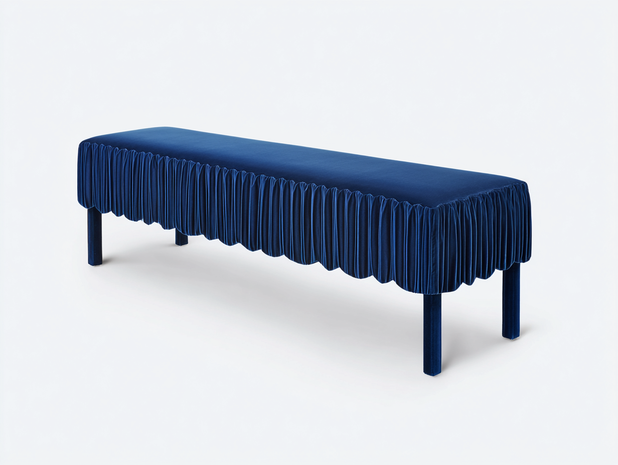 Banco tapizado en terciopelo 130×43×45 cm - azul marino - acabado plisado decorativo para dormitorio-Tataohouse
