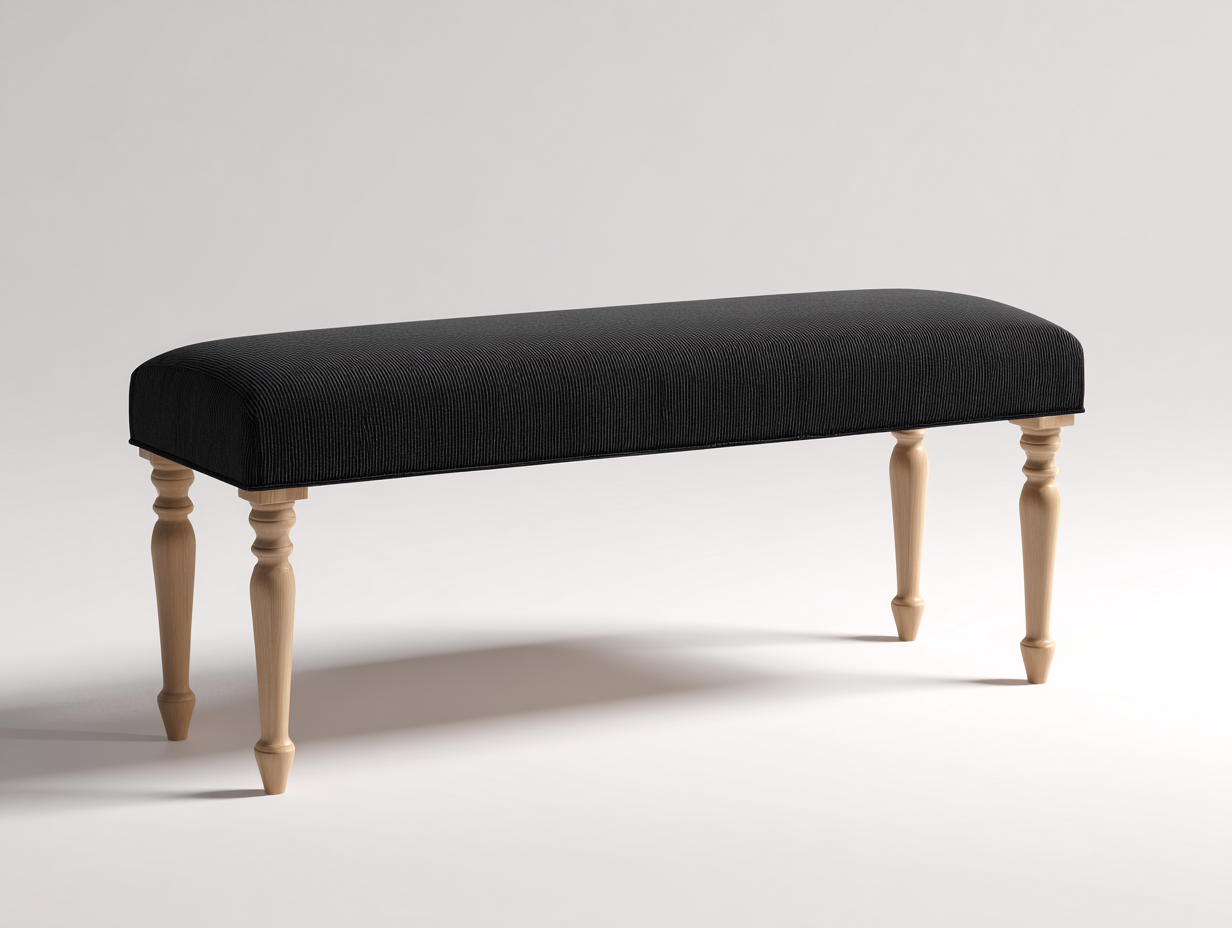 Banco tapizado 135×43×49 cm – negro/madera clara – diseño clásico para dormitorio-Tataohouse