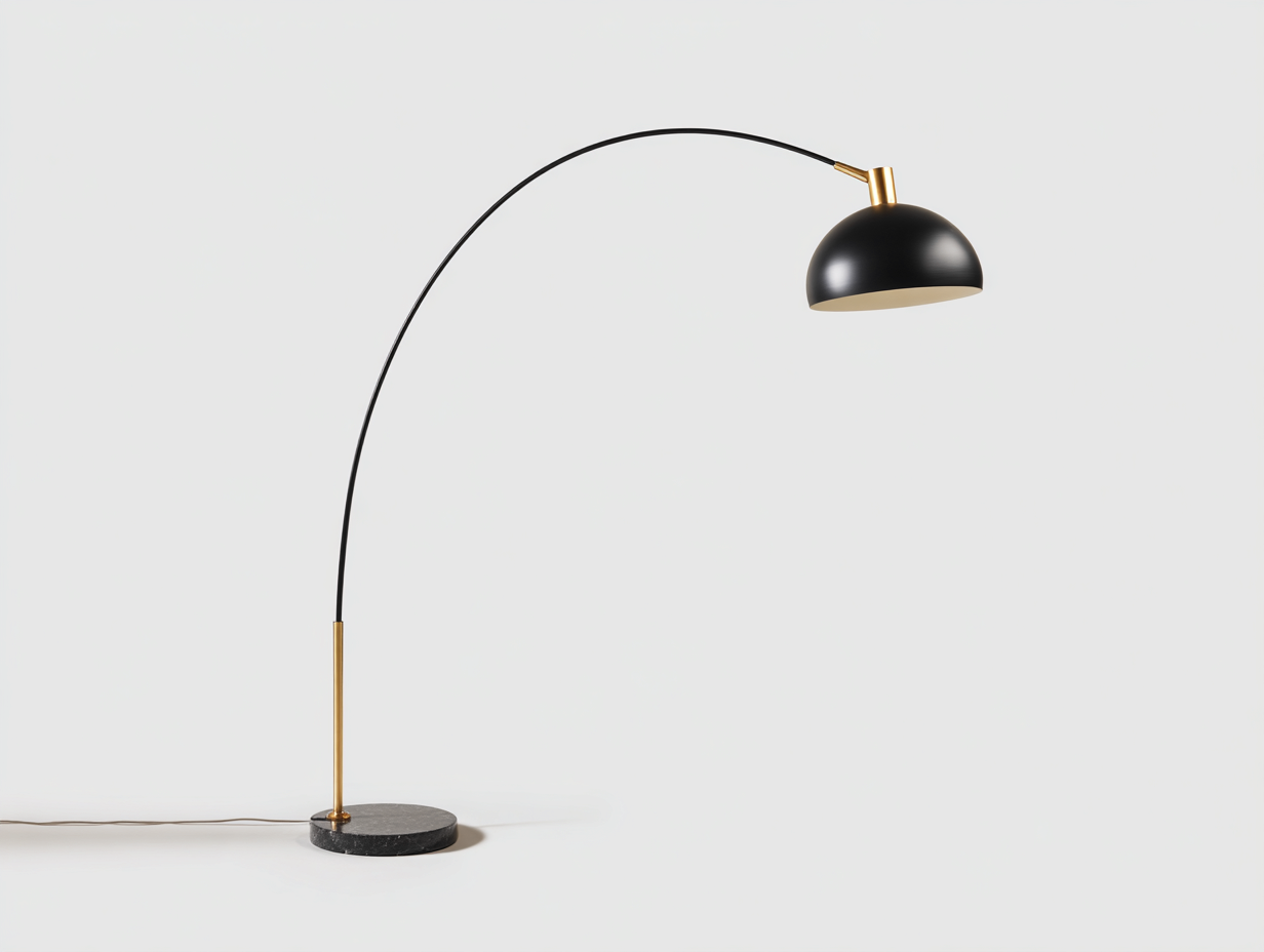 Lámpara de pie de arco 165×45×185 cm - negro/dorado - pantalla semiesférica y base redonda para dormitorio-Tataohouse