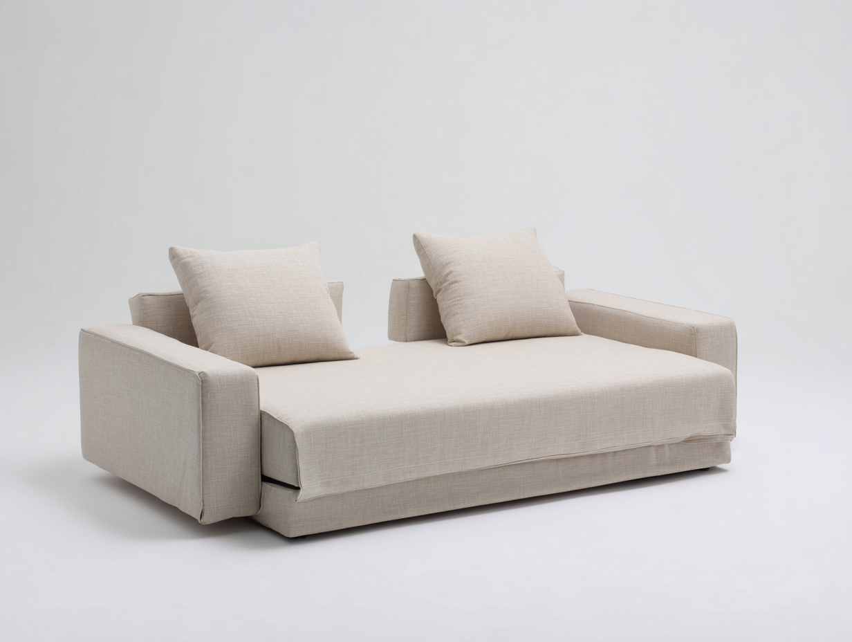 Sofá cama de tejido 205×98×86 cm – beige claro – superficie extensible para sala de estar-Tataohouse