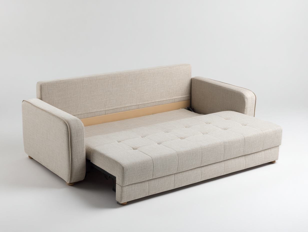 Sofá Cama de tejido 210×98×86 cm - beige claro - sistema extraíble para sala de estar-Tataohouse
