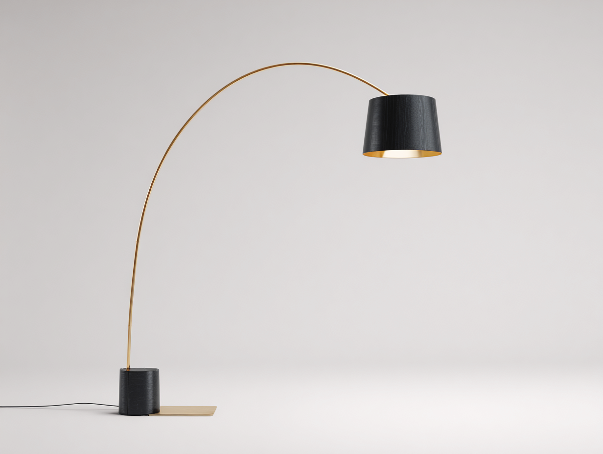 Lámpara de pie de metal 145×42×195 cm - dorado/negro - arco amplio para dormitorio-Tataohouse