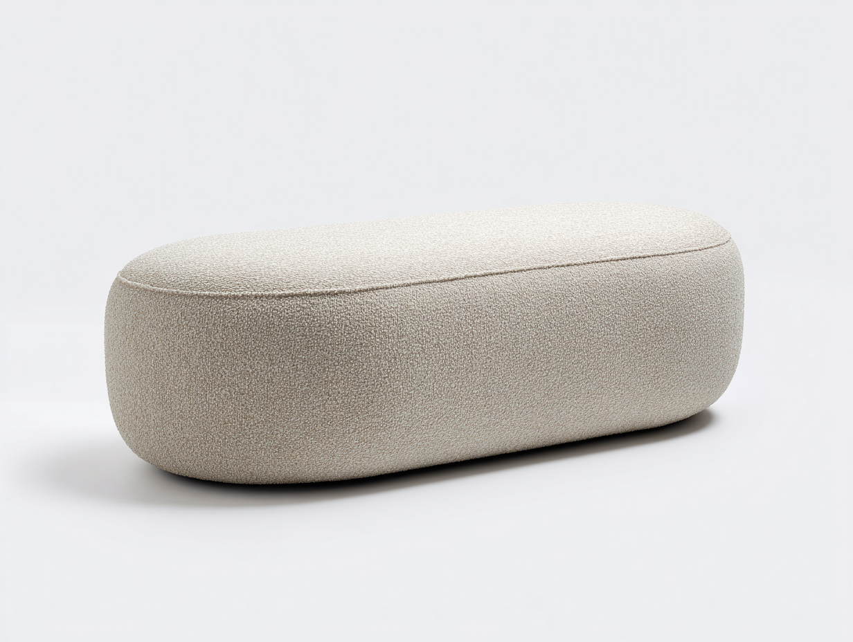Banco tapizado en tejido bouclé 125×45×42 cm - beige - diseño redondeado para dormitorio-Tataohouse