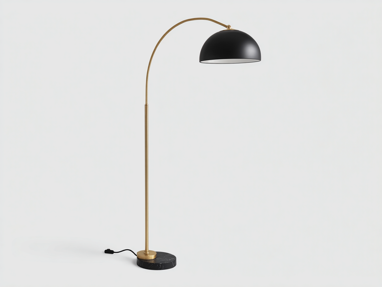 Lámpara de pie metálica 120×38×190 cm - negro/dorado - arco amplio con pantalla semiesférica para dormitorio-Tataohouse