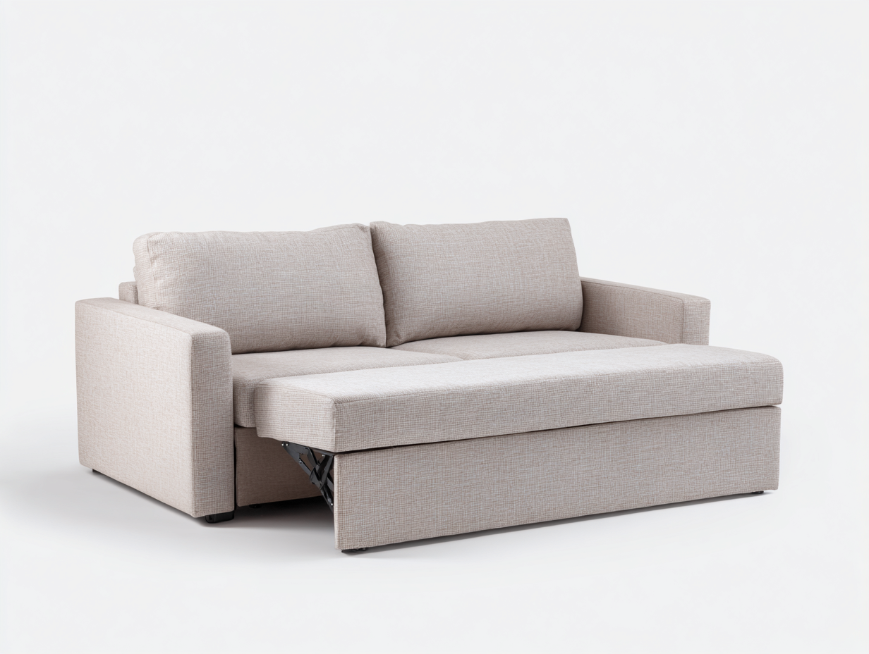 Sofá cama tapizado 212×96×84 cm - crema - plataforma frontal extensible para sala de estar-Tataohouse
