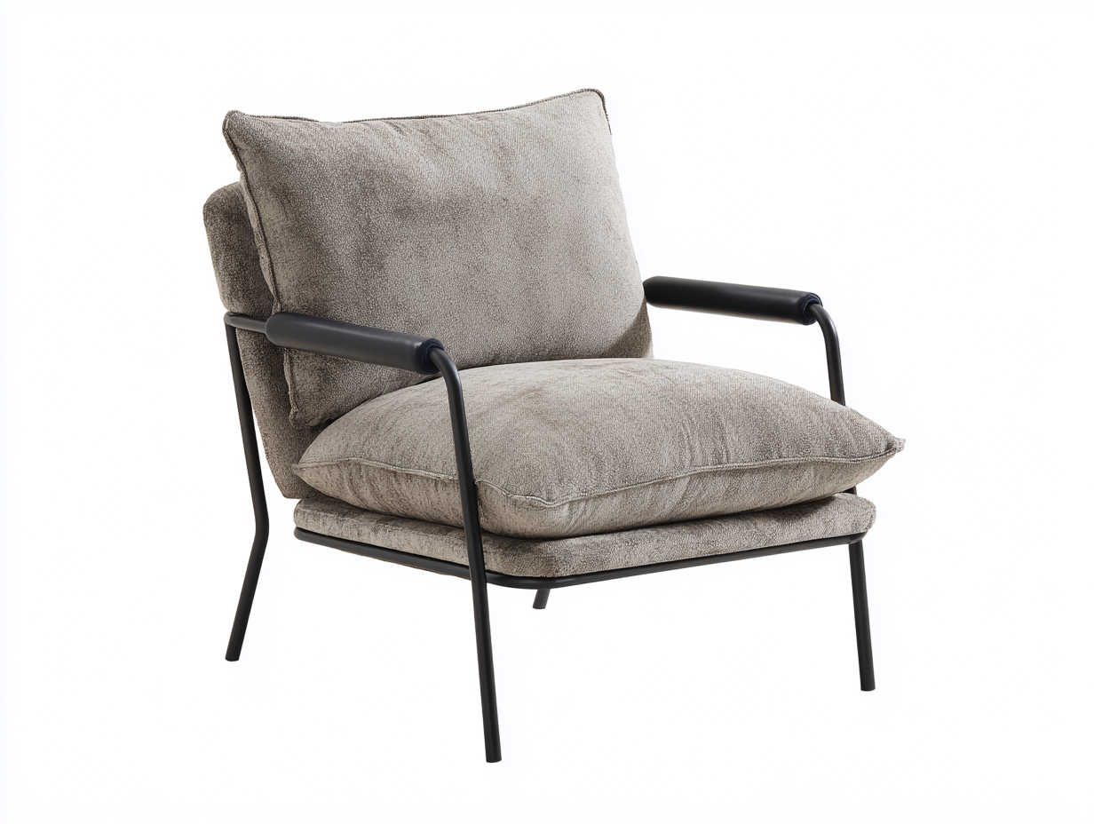 Sillón tapizado 76×82×84 cm - gris topo/negro - asiento acolchado y estructura metálica para dormitorio-Tataohouse