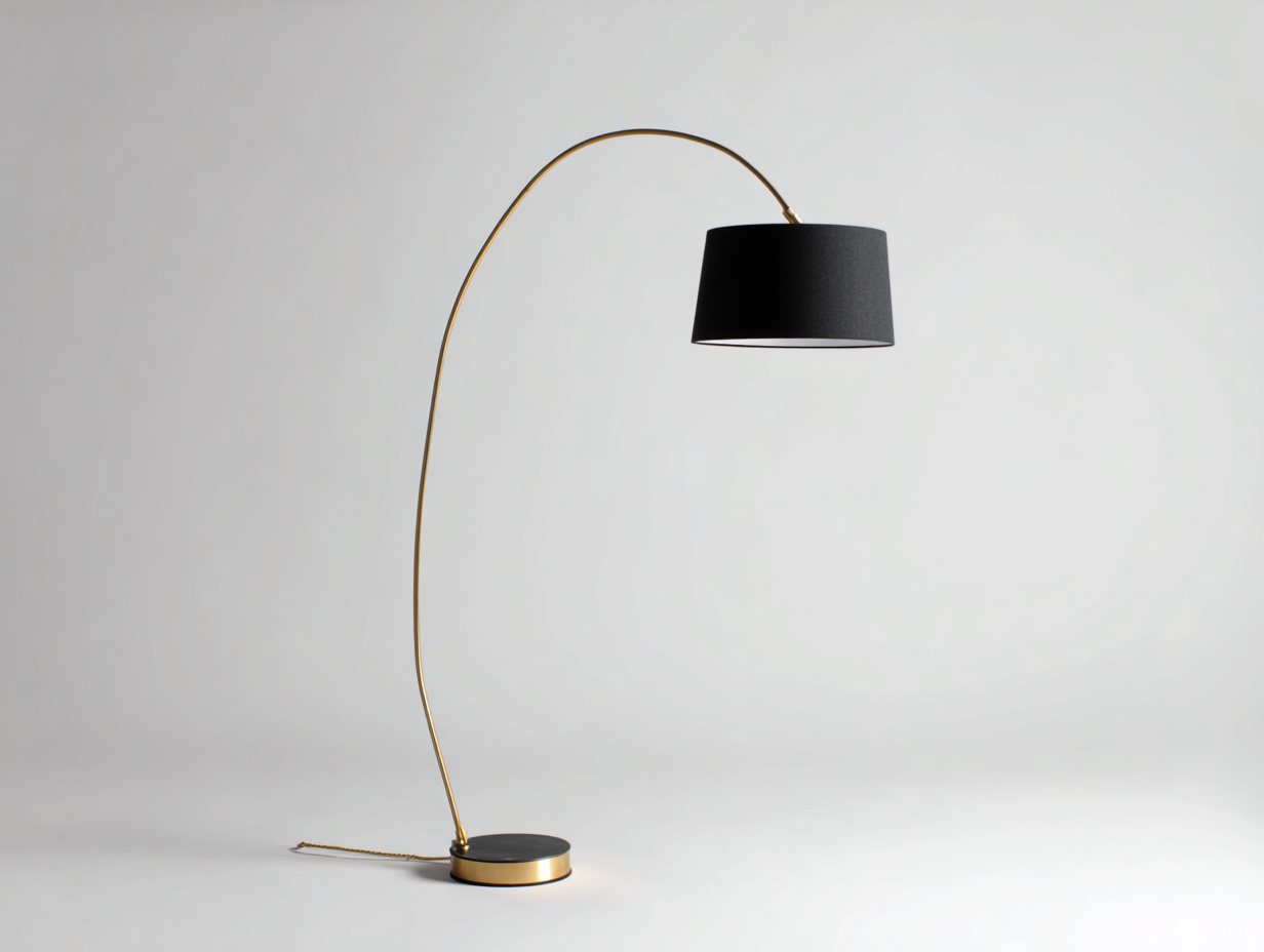 Lámpara de pie metálica 135×40×192 cm - negro/dorado - arco curvo con pantalla cilíndrica para dormitorio-Tataohouse
