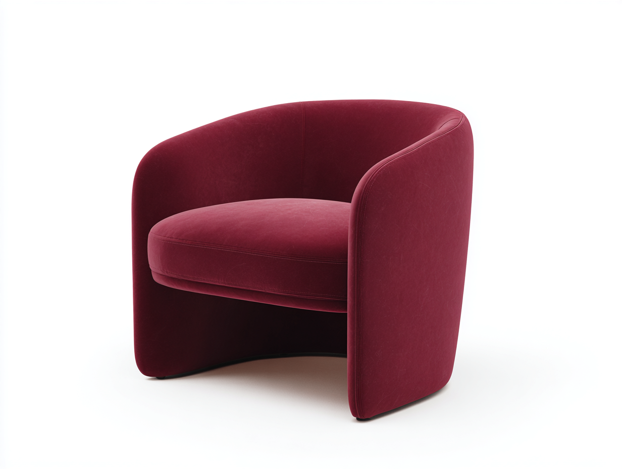 Sillón tapizado en terciopelo 82×78×77 cm - rojo vino - respaldo curvo para dormitorio-Tataohouse
