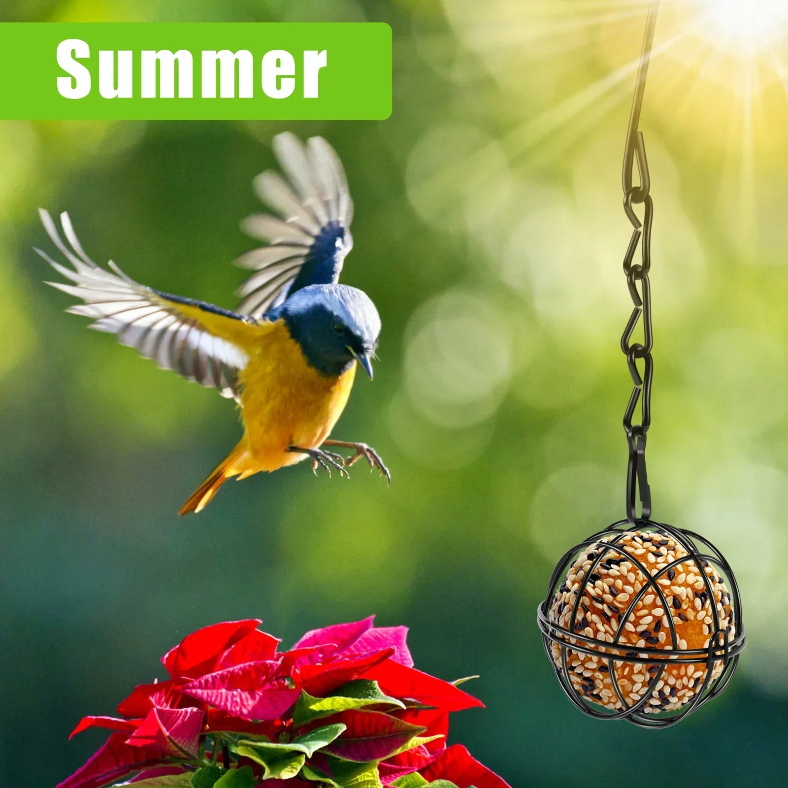 4-piece metal hanging bird feeder set with squirrel-proof design