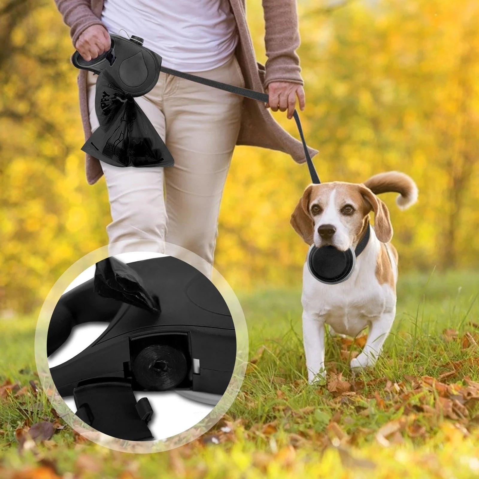 Multifunctional dog leash with water bottle and foldable bowl