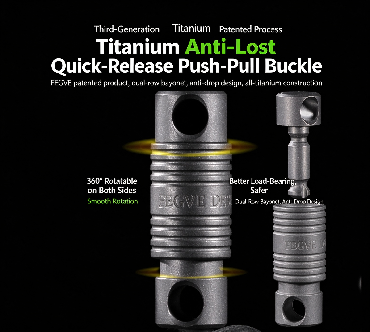 Titanium alloy quick release push-pull keychain connection accessories, detachable rotating universal joint, all titanium car keychain