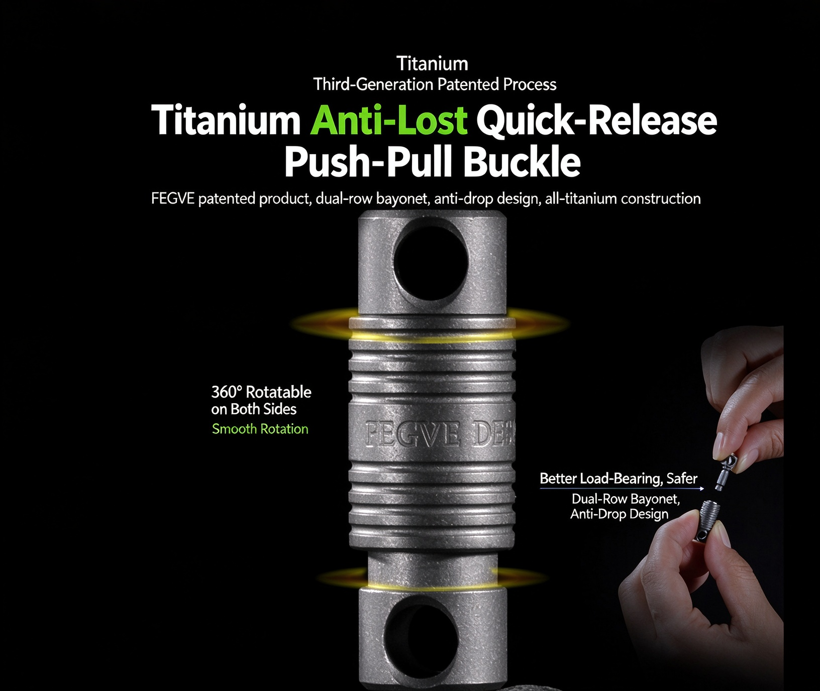 Titanium alloy quick release push-pull keychain connection accessories, detachable rotating universal joint, all titanium car keychain