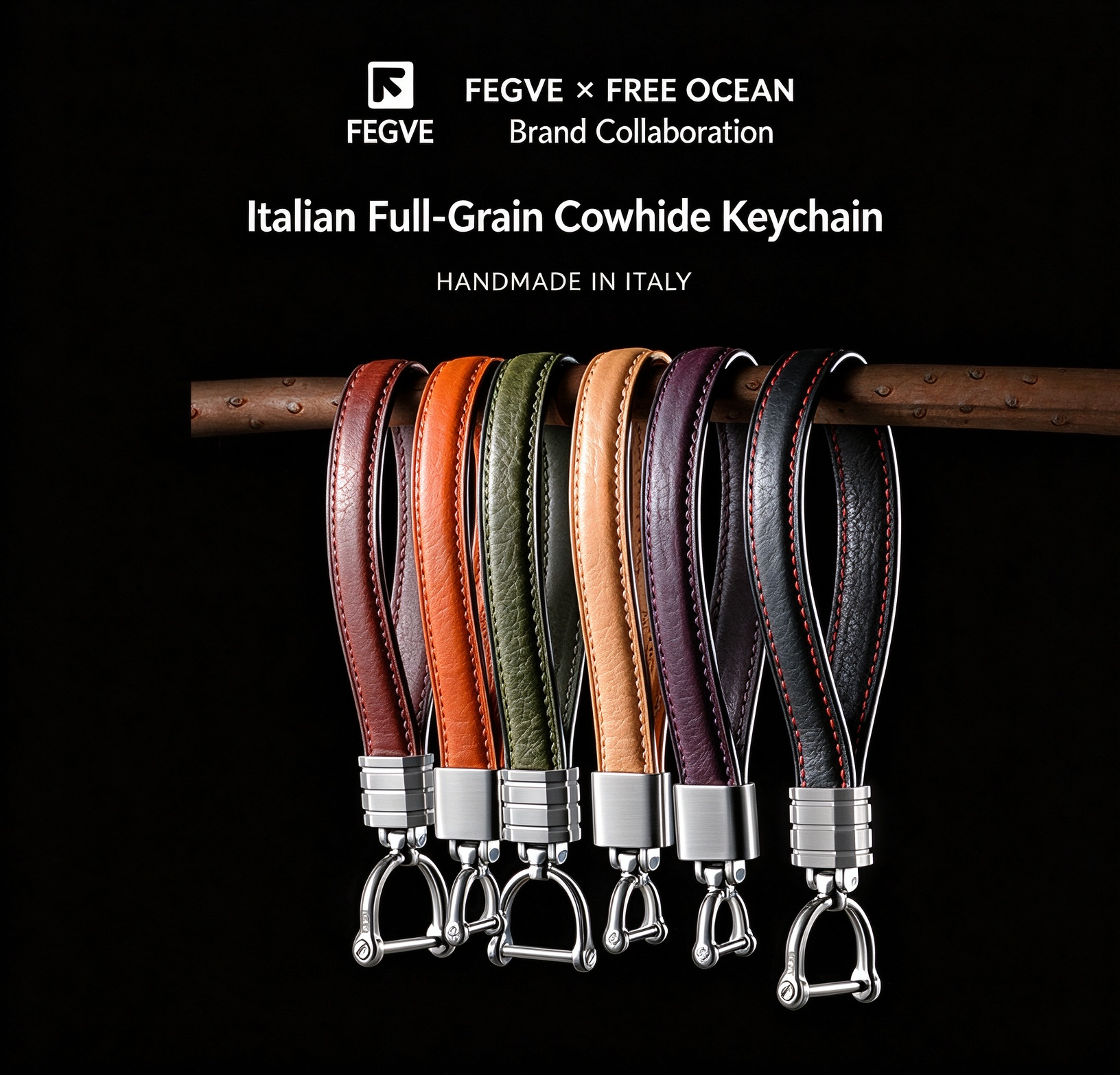 Italian cowhide car keychain, men's and women's key pendant, high-end real belt, horseshoe buckle, car keychain gift