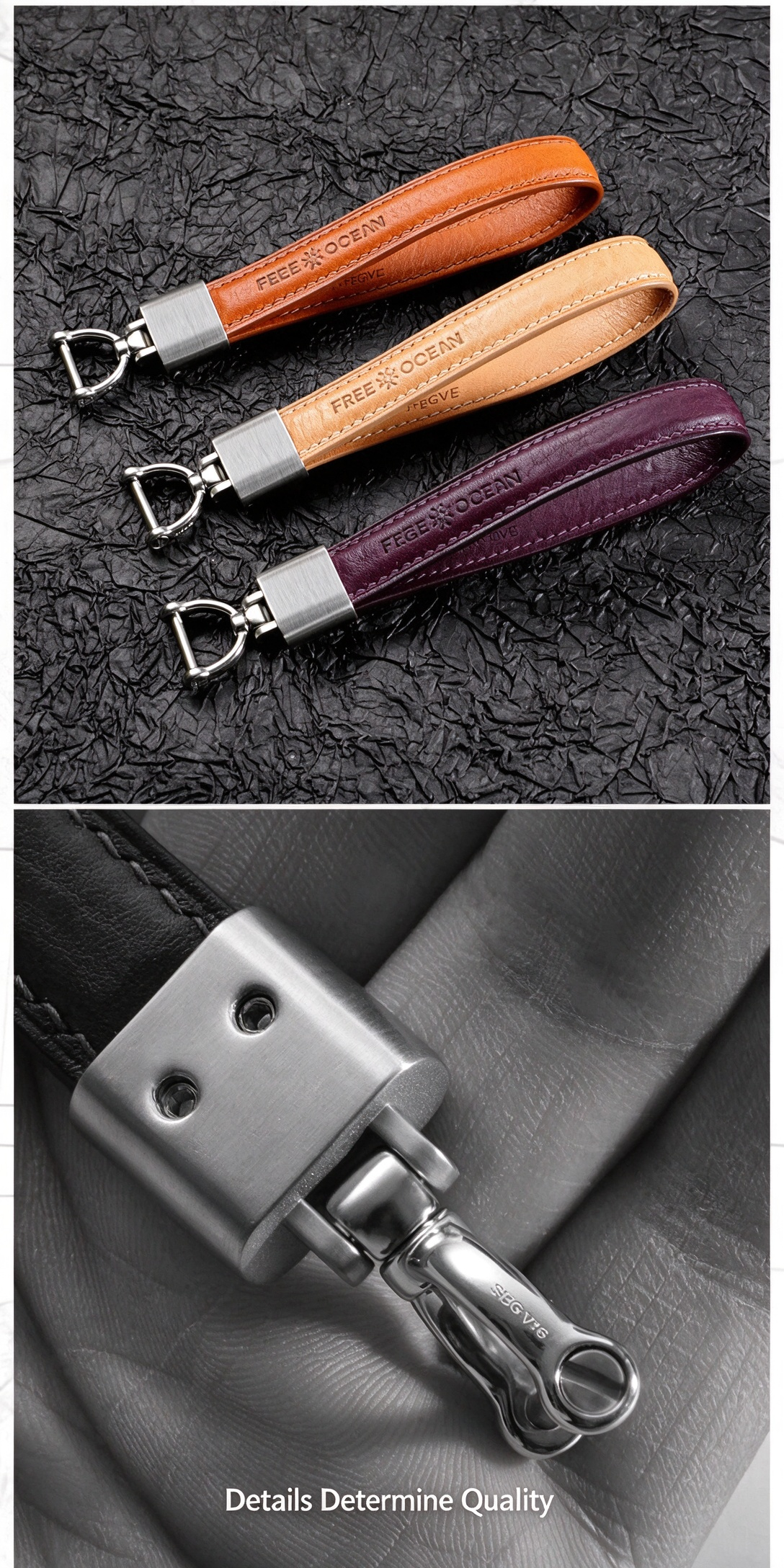 Italian cowhide car keychain, men's and women's key pendant, high-end real belt, horseshoe buckle, car keychain gift