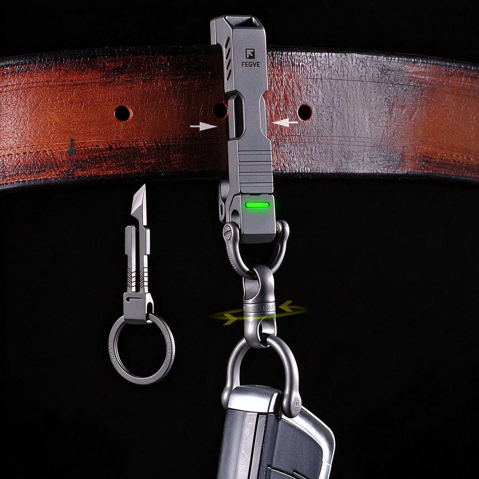 2025 new all titanium alloy belt wearing car keychain with quick detachable, quick insertable, rotatable car chain pendant