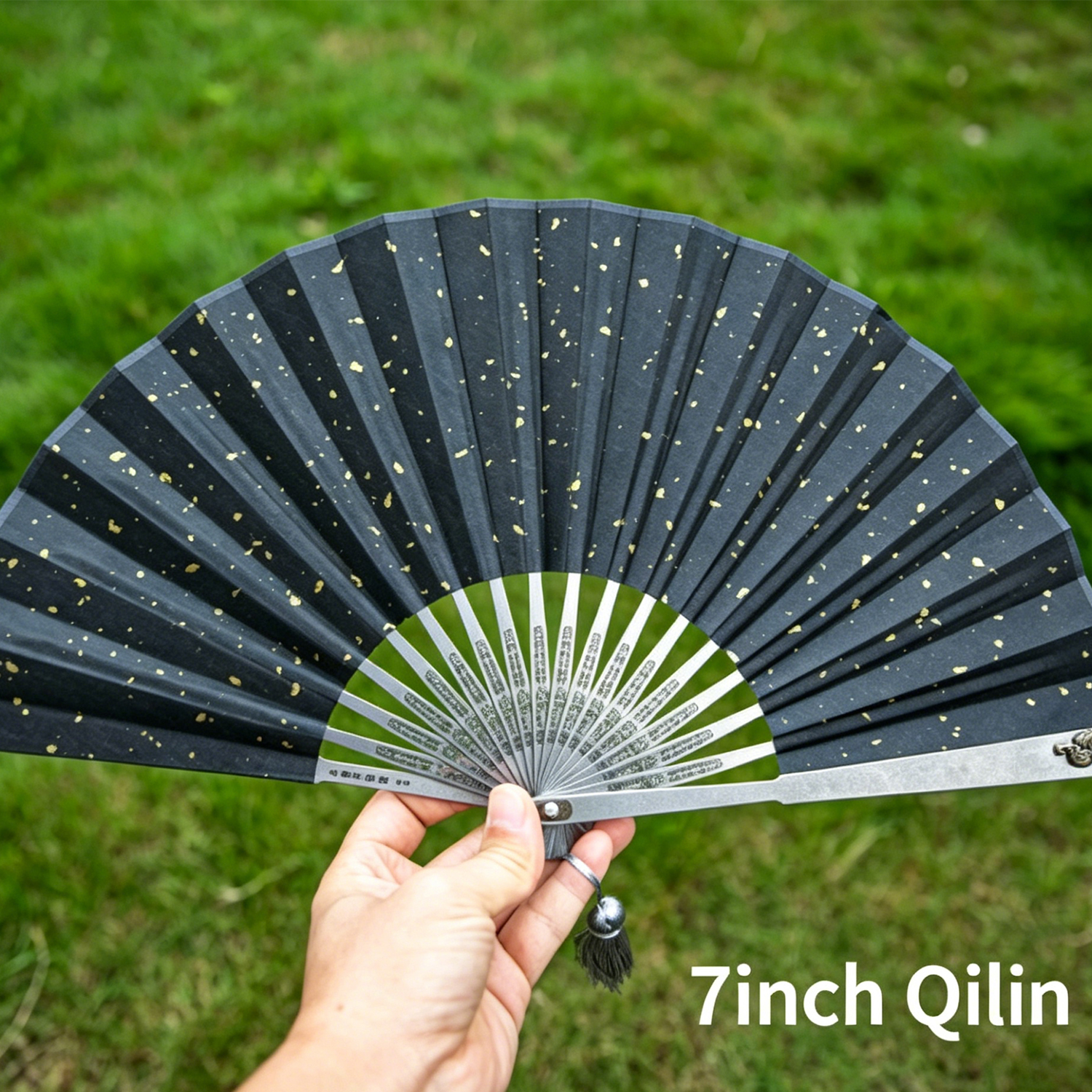 FEGVE Kirin Titanium Alloy Folding Fan Five inch Mini Anti body Fan Outdoor Portable Metal Kung Fu Craft Fan