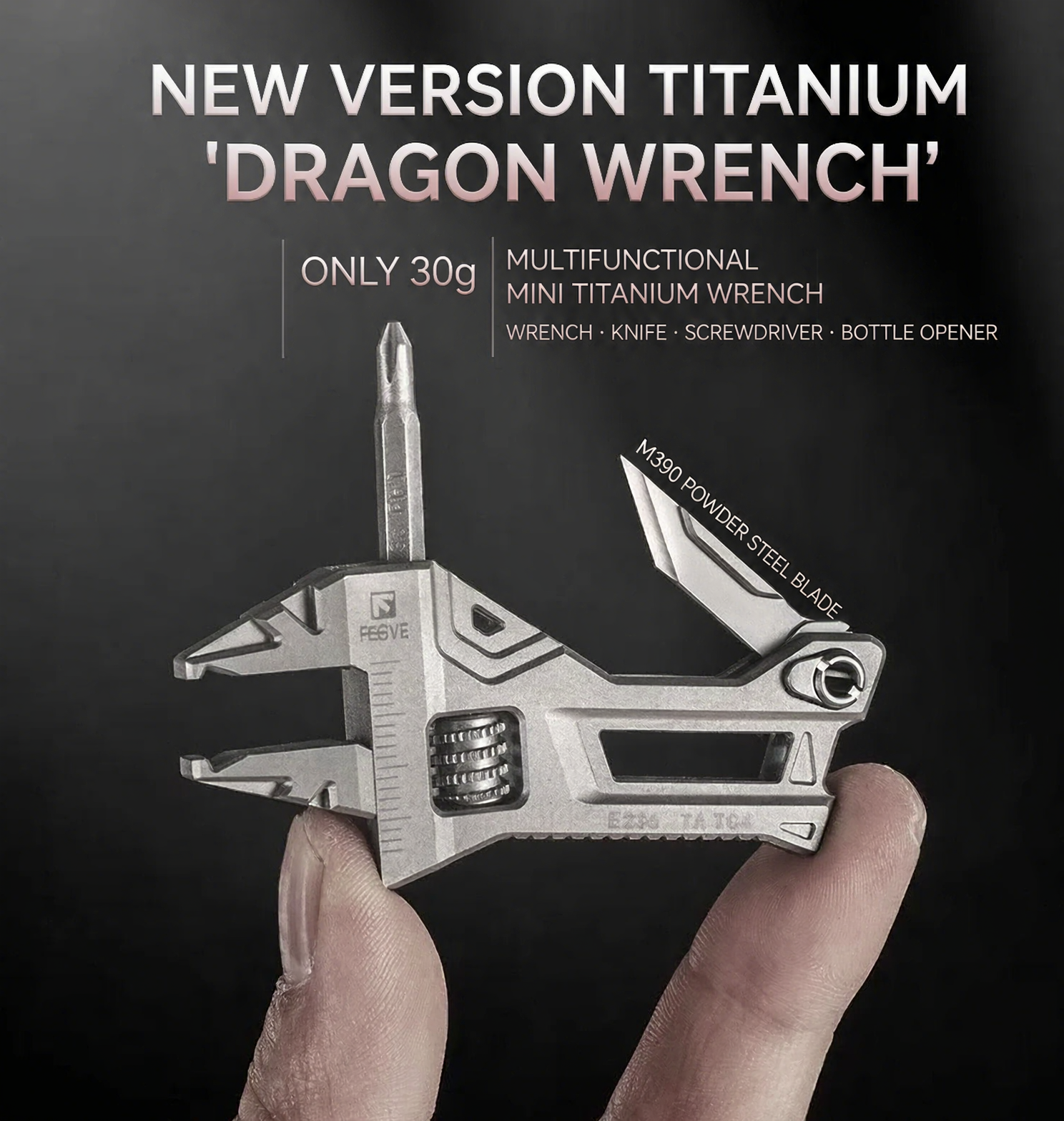 Feigelong all titanium alloy wrench with small knife folding mini portable bottle opener for outdoor gift giving